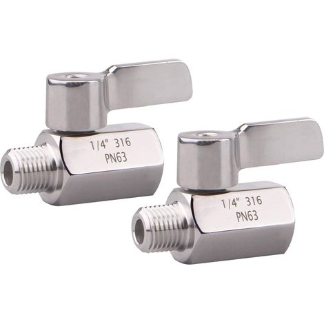 Stainless Steel Ball Valve Mini Valve Female Thread x Male Thread 2 Pieces (1/4) (1/5)