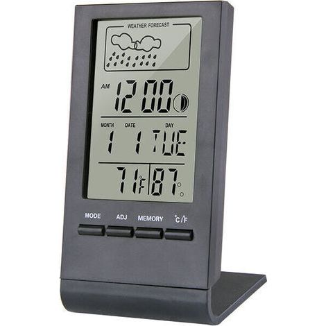 Station météo sans Fil, Thermomètre Hygromètre Baromètre Intérieur Extérieur, Horloge Numérique Réveil avec capteur extérieur Affichage Heure Date Jour Phase de Lune（Noir） (1/5)