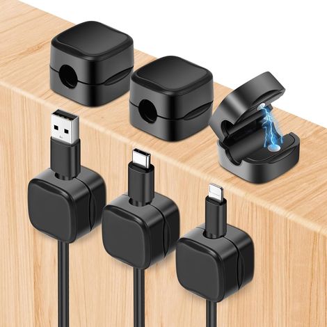 6 Pièces Clips de Gestion de Câbles Magnétiques,Clips de Câble Autocollants Organisateur de câbles de Bureau pour la Maison le Bureau la Cuisine, le Mur la Voiture la Chambre(A-Noir) (1/5)