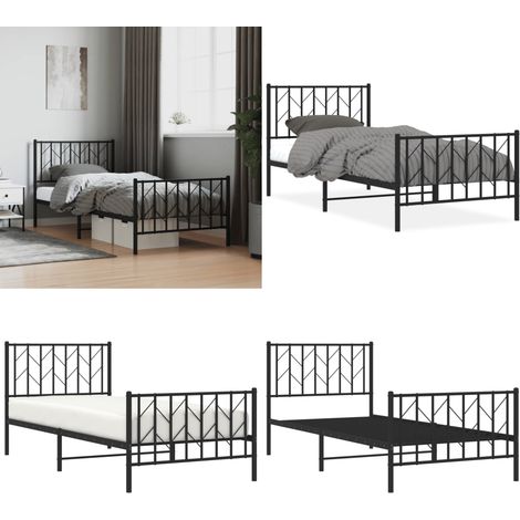 Cadre de lit métal sans matelas avec pied de lit noir 90x190 cm - Cadre De Lit - Lit Double - Lit Metal - Lit Noir - Meuble Chambre - Home & Living