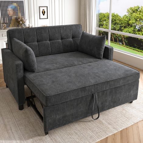 [Sofabett mit Schlaffunktion] Zweisitziges Sofa, Doppelschlafsofa, verstellbare Rückenlehne, Chenille-Stoff, hochdichter Schaumstoff, Wohnzimmersofa, Sofa mit Bettfunktion