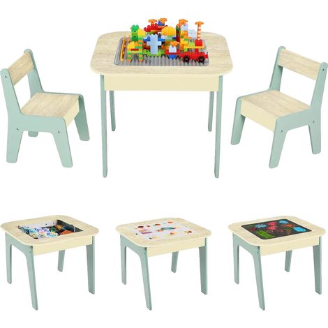 Juego de mesa de actividades, incluye 2 sillas, espacio de almacenamiento, verde claro (1/2)