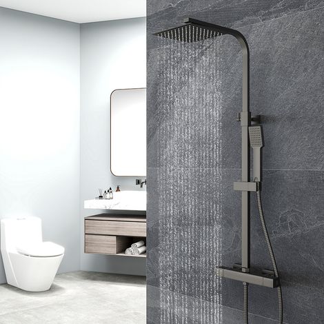 Sistema doccia con termostato, OCEAN ITALY Colonna Doccia Termostatica con Miscelatore, Colonna Doccia Idromassaggio Altezza Regolabile 73-115cm, Nero