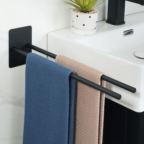 Porte Serviette sans Perçage en Acier Inoxydable, Support Serviette Adhésif pour Salle de Bain Toilette Cuisine, 40CM Noir Mat, EGDX2302Y-3M-400-B (1/5)