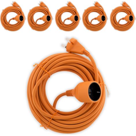 Lot de 6 prolongateurs 16A HO5VV-F 2x 1,5mm² 2P sans terre - Orange 20m - Zenitech