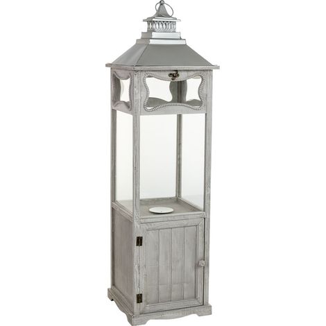 Farol de madera gris 32x32x114h cm