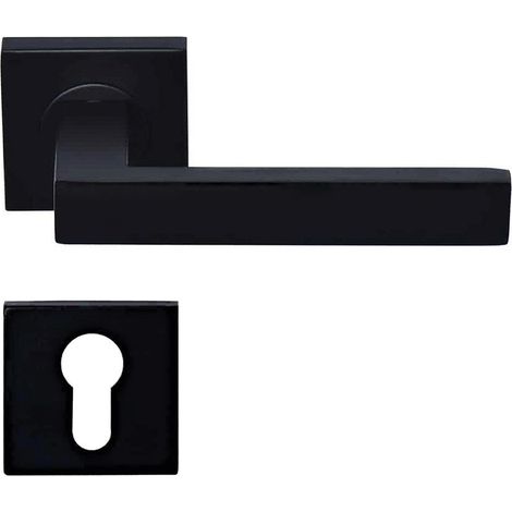 Paire de Poignées Noires Matt sur Rosaces Carrées "NELLYN" +1 Paire de rosaces cylindre