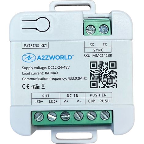 LED Dimmer Con Pulsante e RF 433MHz Via Radio, Regolatore di Intensità 12V 24V 48V 8A, Controllo Wireless, IP20 (1/3)