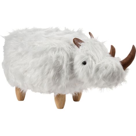 Tierhocker WOOLLY Webpelz Weiß Nashorn