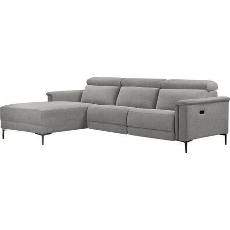 Lund-Canapé chaise longue avec 1 fauteuil inclinable électrique en tissu gris clair (1/5)
