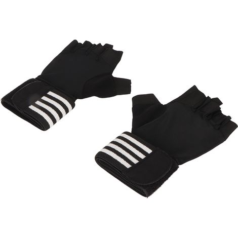 Schwarze Trainingshandschuhe für Krafttraining und Fitness, Halbfingerhandschuhe mit Handgelenkschlaufe, Größe L. (1/5)