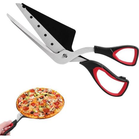 Ciseaux Pizza avec Pelle,27CM Noir Rouge Coupe Pizza,Ciseaux de Cuisine Multifonctionnels,Lame Tranchante en Acier Inoxydable (1/5)