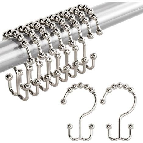 12 ganci per tenda da doccia, antiruggine, in acciaio inox, sistema a doppio rullo, adatti per bagni, aste per tenda da doccia, tende da doccia ecc., color argento.