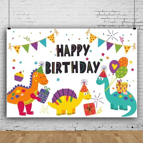 Toile de Fond d'Anniversaire de Dinosaure, 180 x 120cm Bannière de Dinosaure, Fond de d'Anniversaire Photographie, Garçon et Fille, avec Trous de Suspension, pour Décoration Murale (1/5)