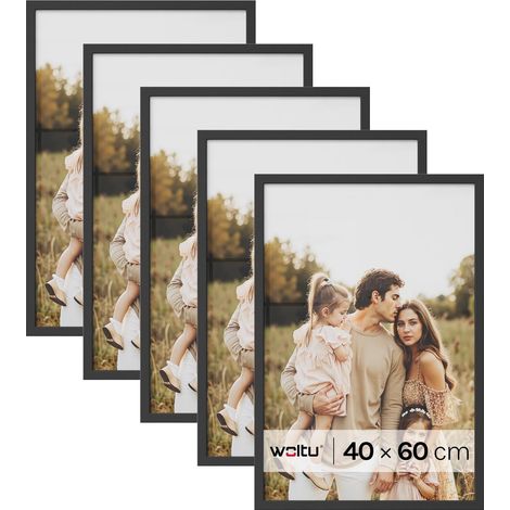 WOLTU 5x Cornice Foto Portafoto da tavolo da muro legno MDF 40x60 cm (Con Passepartout), Nero