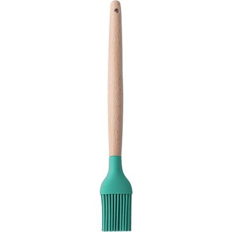 Brocha de silicona para repostería, parrilla, aceite y mantequilla, mango de madera desmontable, 27 cm, verde macaron (1/5)