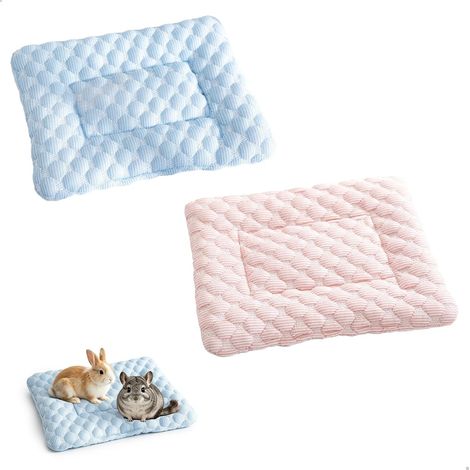 Cooling Mat for Small Animals, 2 Pieces Soft Hamster Bed Mat, Washable Rabbit Rug for Small Animals, Guinea Pigs, Hamsters, Guinea Pig, Blue and Pink, 31 x 21 cm (1/5)