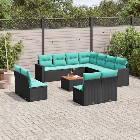 vidaXL Set Divani da Giardino 12pz con Cuscini Nero in Polyrattan (1/5)