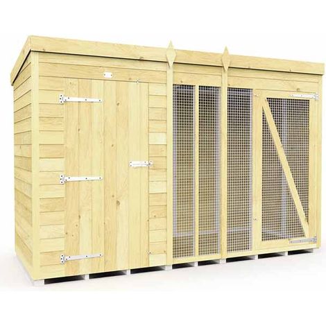 10ft X 4ft Dog Kennel and Run Full Height - Wood - L118 x W302 x H201 cm