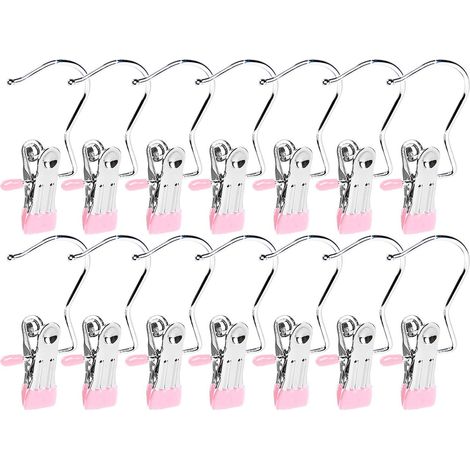 Porte-chaussures pour placard, crochets à linge avec pinces – Idéal pour jeans, chapeaux, bottes hautes, serviettes – Lot de 14 (rose)