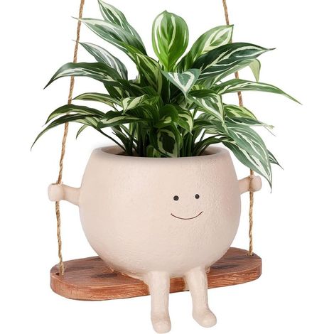 Smiley face flower pot, swaying smiley face hanging flower pot, cute swaying flower pot, uniquely designed hanging flower pot, suitable for indoor and outdoor decoration. (1/5)