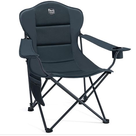 Chaise de Camping Pliable Dossier réglable en 3 Position chaise rembourrée pour la pêche largeur d’assise extra 62 cm avec poche latérale et porte-gobelet charge 180 kg (1/5)