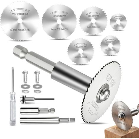 Lot de 10 disques à tronçonner pour métal, kit complet avec 6 disques à tronçonner 65 mm/106 mm, adaptateur pour la coupe du bois, de la pierre, du métal (1/5)