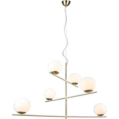 Lustre PURE doré verre blanc 6xE14 réglable 150cm Trio (1/5)