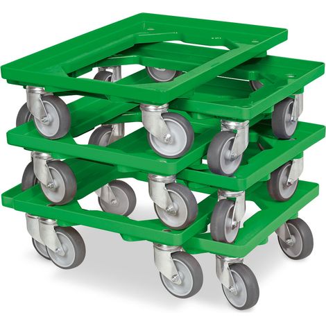 BRB Lot de 6 trottinettes de transport pour conteneurs 600 x 400 mm, capacité de charge 250 kg, verte (1/3)