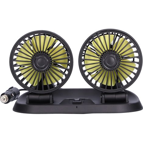 Ventilateur de voiture électrique à double tête rotative à 360°, 5 pales, 2 vitesses, ventilateur de refroidissement pour véhicules (12 V (pales jaunes)) (1/5)