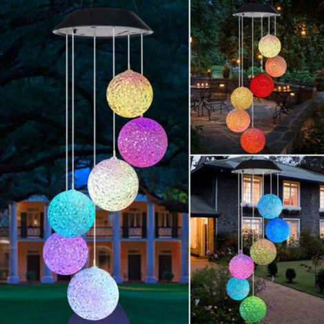 Décoration de jardin Boule de cristal lumineuse flamant rose/colibri Cadeau de jardin pour maman Carillon solaire Boule de cristal Anniversaire maman Carillon solaire Lumières suspendues solaires Boul