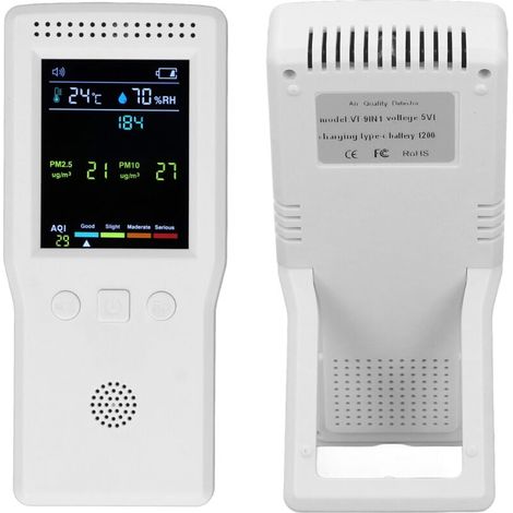 Testeur de qualité de l'air 9 en 1 : PM2.5, PM10, HCHO, TVOC, température, humidité, détecteur multifonction CO2, 5V,de (1/4)