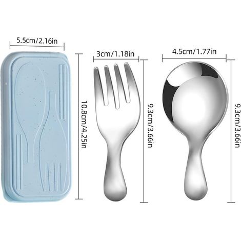 Ensemble de couverts de voyage pliables en acier inoxydable 304 (3 pièces), argentés, ustensiles portables pour pique-nique et camping avec boîte de rangement (1/4)