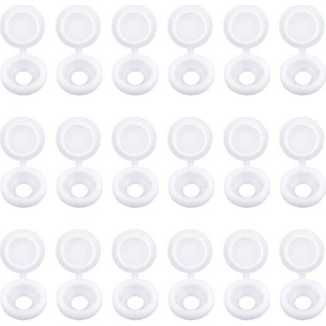 Packung mit 100 weißen Scharnierschraubenkappen, Kunststoff-Schraubstopfen für Möbel, Schränke und Regale (1/5)