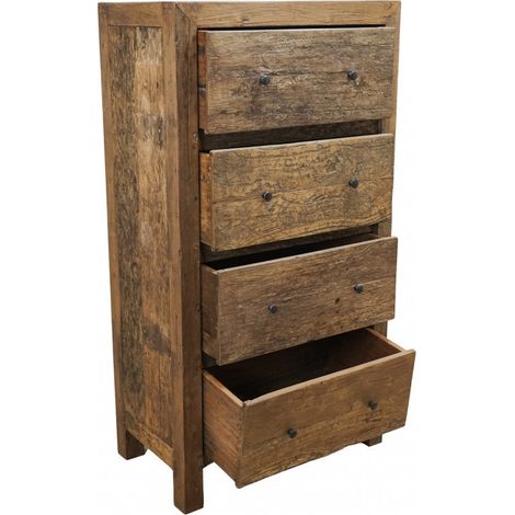 Mobiletto comodino in legno riciclato con 4 cassetti 70x40x130 cm
