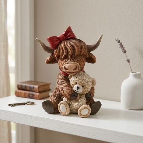 Highland Cow and Teddy Bear Ornament (1/2)