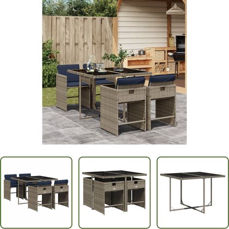 Gartenstuhl - 5-teiliges Garten-Ess-Set mit Kissen, grau, Polyrattan (1/5)