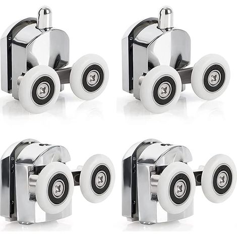 Lot de 4 rouleaux doubles pour porte de douche, guides et roulettes, diamètre 23 mm (23 mm - 2 haut + 2 bas) (1/5)