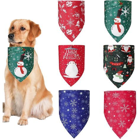 Set mit 6 waschbaren dreieckigen Lätzchen mit Weihnachtsmotiven für Hunde, inklusive Schal. (1/4)