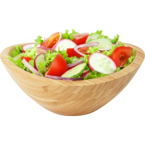 Relaxdays oval bamboo salad bowl, HxWxD: 12 x 29 x 27.5 cm, serving bowl for salads, snacks, or fruit, natural
