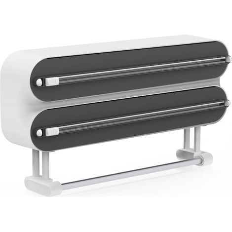 Distributeur de film étirable 3 en 1 avec cutter, distributeur de film étirable magnétique avec porte-rouleau de cuisine, distributeur de papier d'aluminium, support de rouleau de papier essuie-tout