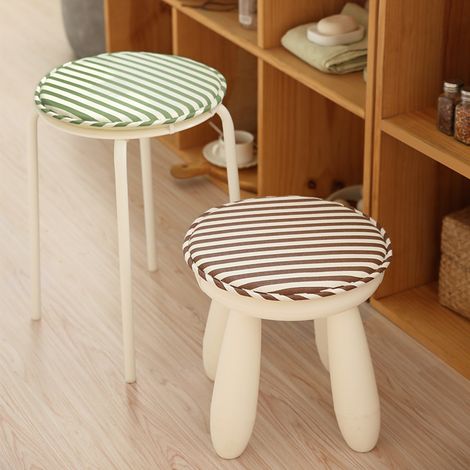 Tabouret Rond avec Coussins de Chaise pour Cuisine et Salle à Manger, Housses de Siège Antidérapantes avec Attaches, Lot de 2 Coussins pour Tabouret Haut, Chaise de Bar ou Bistro, 33 cm, Rayures Verte (1/4)