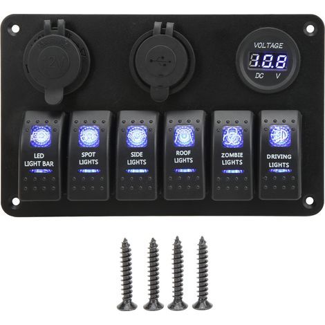 Cuque Interrupteur à bascule à 6 vitesses, prise allume-cigare, double USB, bande lumineuse LED, étanche, pour voiture, camping-car, SUV, camion. (1/5)