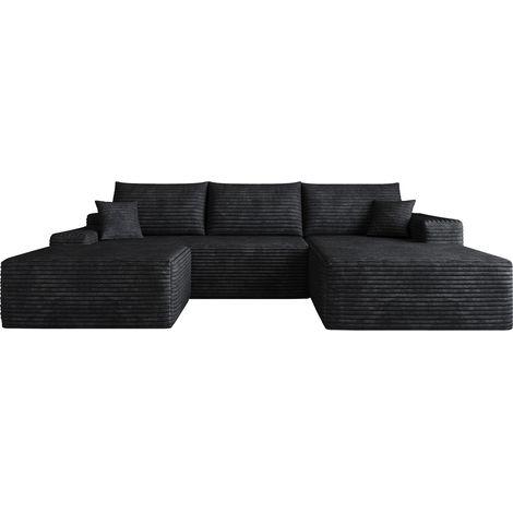 Sofá esquinero modular 270 cm en tela acanalada negra, chaise longue en L, sin montaje (1/5)
