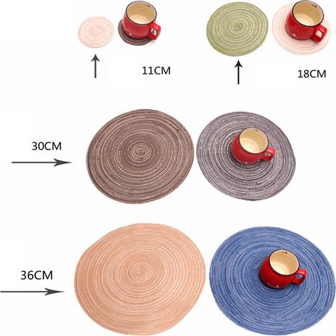 Manteles individuales redondos [6 piezas], aislantes térmicos, antideslizantes, tejidos, decoración para el hogar, cafetería, color caqui, 30 cm (1/5)