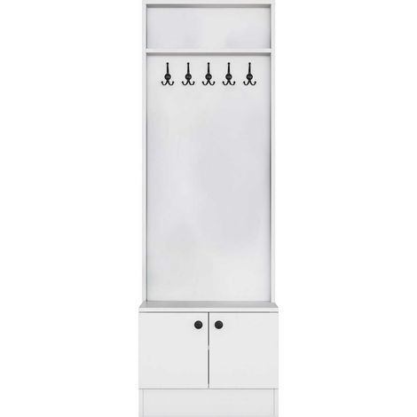 Meuble d'entrée avec porte-manteau, meuble à chaussures et étagères Zareth - Blanc (1/4)