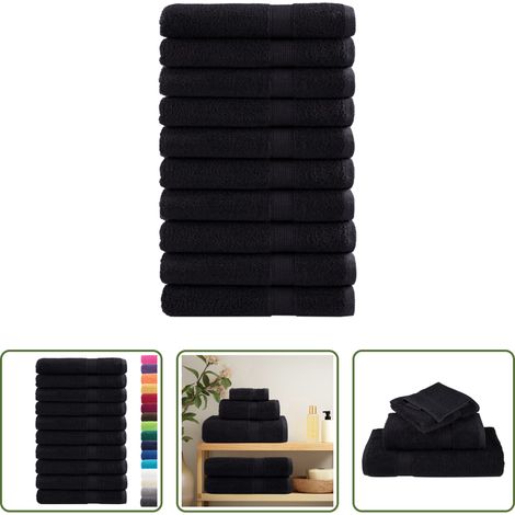 vidaXL Baumwolltuch - Premium-Saunatücher SOLUND 10 Stk. Schwarz 80x200 cm 600 g/m²