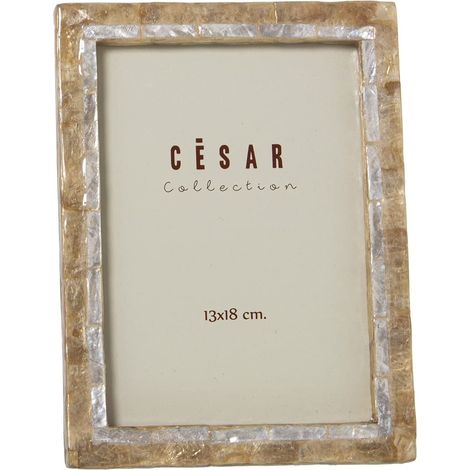 Cadre photo en nacre pour photographie de 13 x 18 cm en naturel et grillé 15,5 x 20,5 x 1 cm
