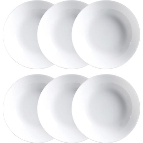 Set de 6 assiettes creuses sans aile en verre opale extra résistant, Blanc, 20 cm (1/5)
