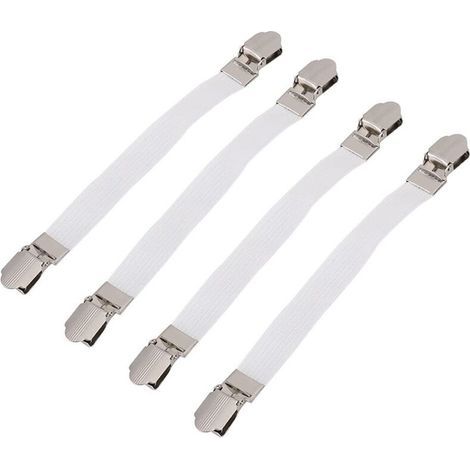Lot de 4 sangles élastiques croisées pour matelas de lit, clips à double tête, attaches pour support de pince, bretelles (blanc) (1/4)